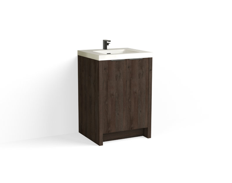 Mesa 24" W Freestanding Single Bathroom Vanity , White Gloss, Charred/Satin Brass, Single-Hole