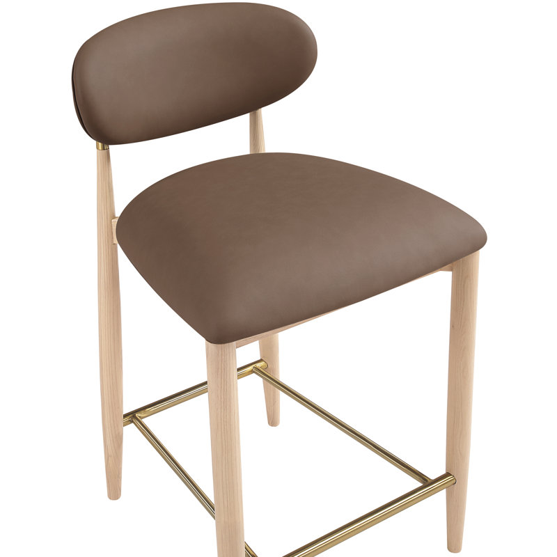 Tabouret Riccio, Naturel, Brossé, Cuir végétalien brun