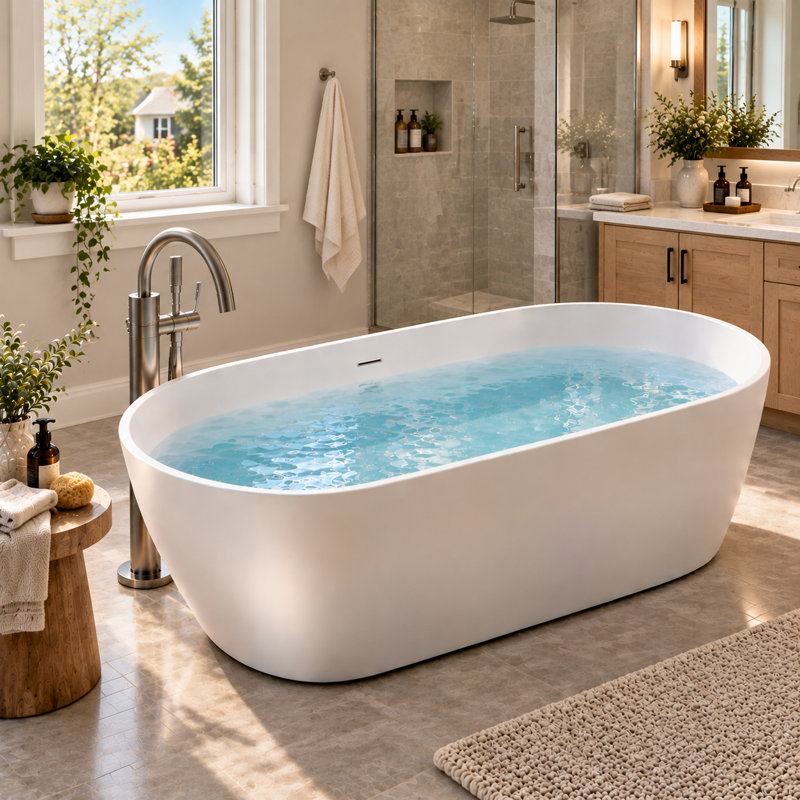 Baignoire de trempage autoportante à surface solide de 67 pouces KAKUSIGA pour salle de bain