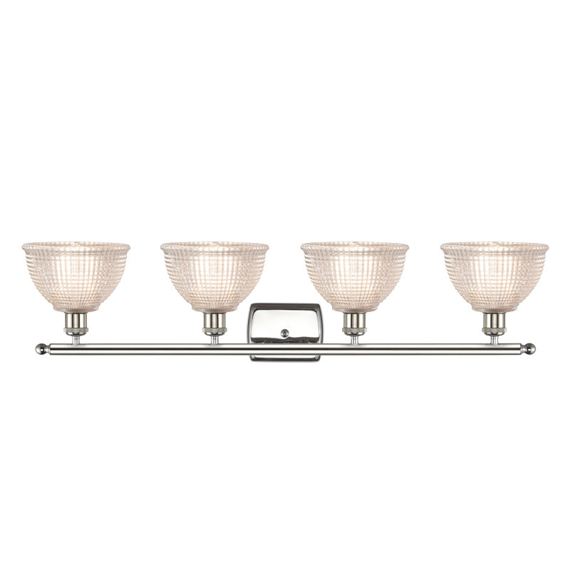 Éclairage de meuble-lavabo à intensité variable en laiton antique à 4 lumières Wolter, Transparent, Nickel poli