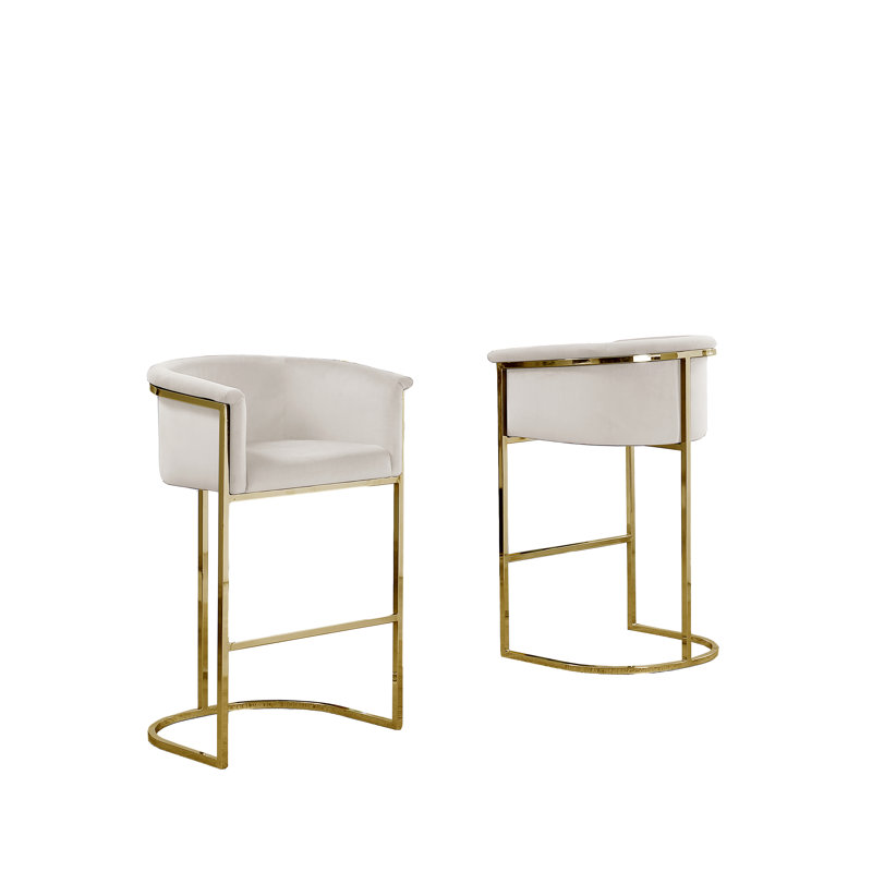 Maebelle Velvet Barstool 29" (Single Chair), Gold, Cream