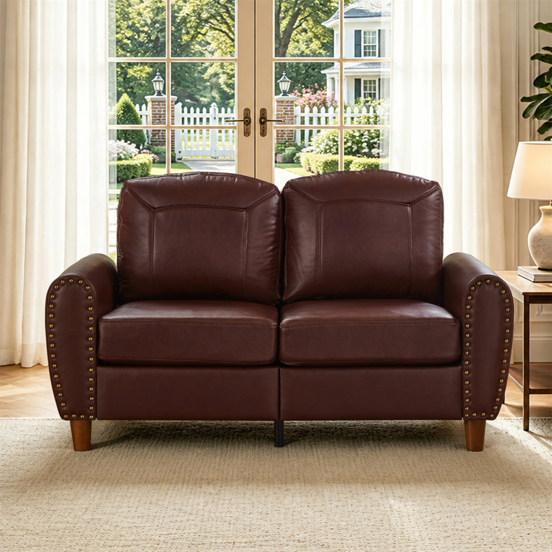 59 " Faux Leather Loveseat, Similicuir rouge