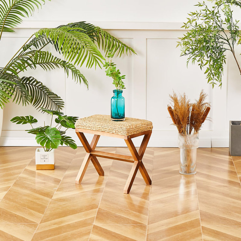 Tabouret rembourré 18 "H avec pieds en bois, Naturel / naturel