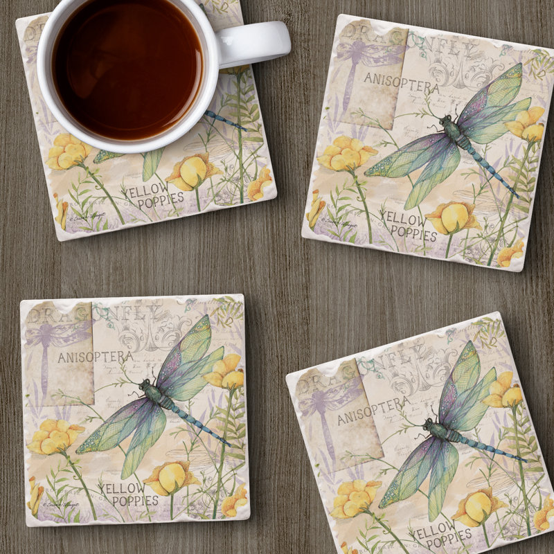 Paquet de 4 sous-verres en pavé Dragonfly Poppies