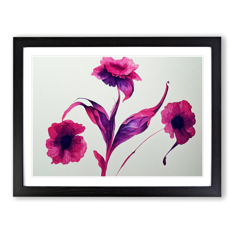 Magical Watercolour Flowers - Single Picture Frame Painting, Black, 46cm H x 64cm W x 2cm D