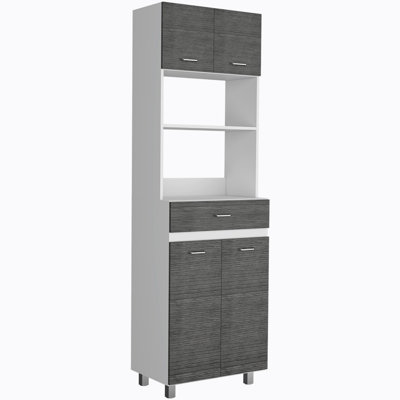Caribe Microwave Cabinet, Four Legs, One Drawer, Double Door, One Shelf  -White / Smokey Oak