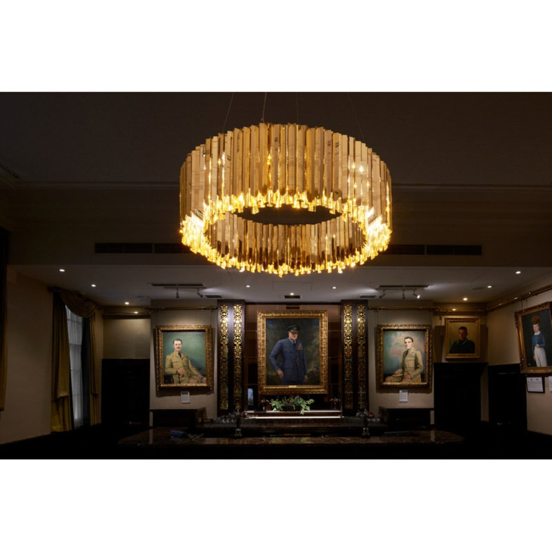 Light Shaded Drum Facet Chandelier, Polished Gold, 51” Length x 51” Width x 10” Height
