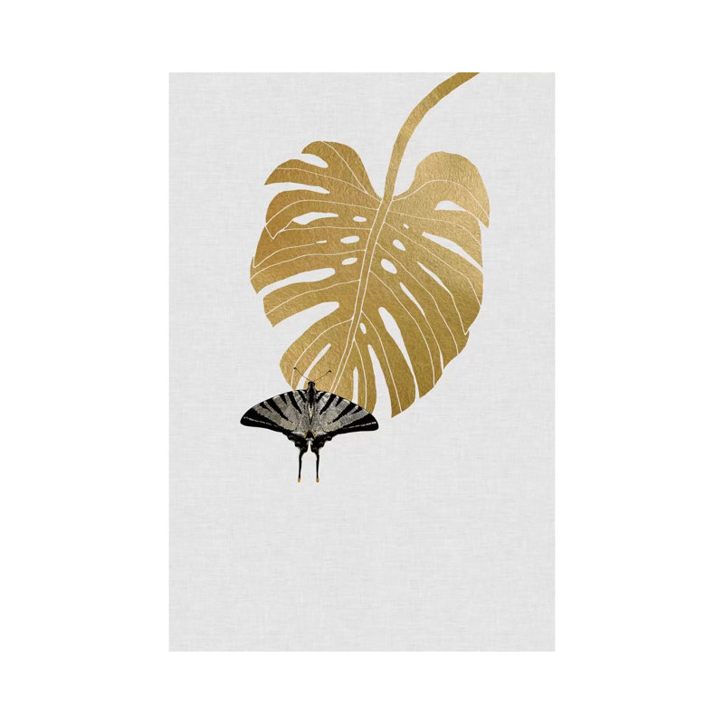 Butterfly & Monstera - Wrapped Canvas Painting, 30.48cm H x 20.32cm W x 1.91cm D