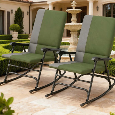 Ensemble de 2 chaises berçantes pliantes avec dossier haut rembourré et siège large, capacité de 400 lb
