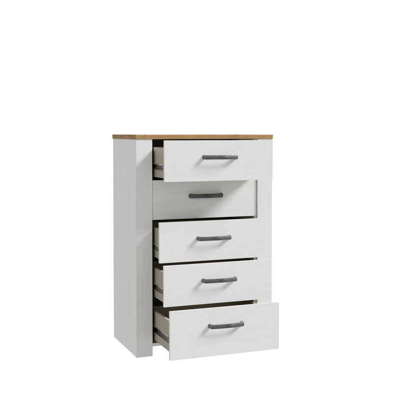 Pulkit 5 - Drawer Rectangle Accent Chest, White/Brown