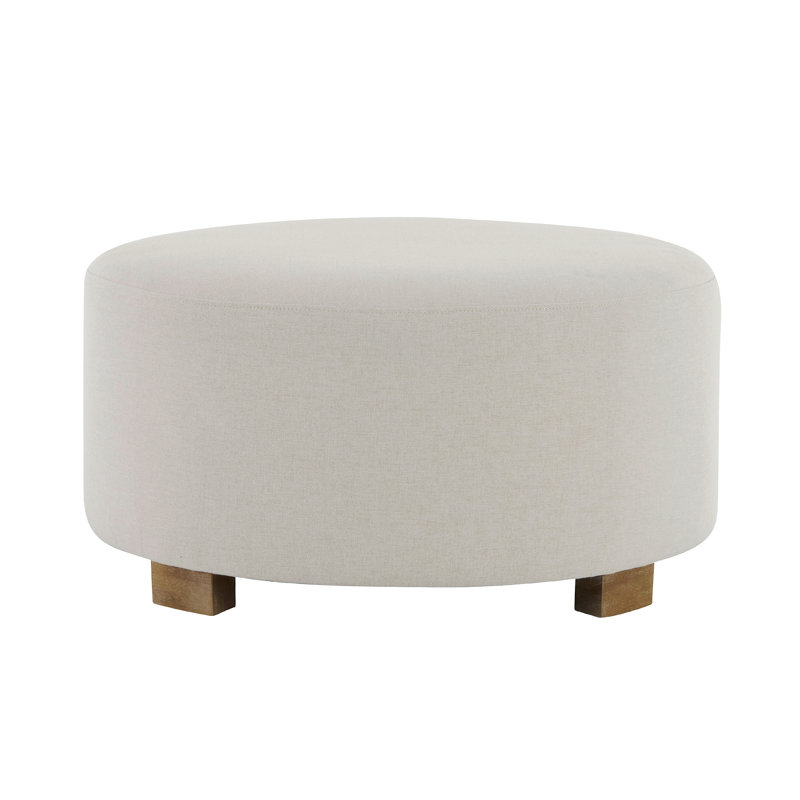 Repose-pieds rond blanc en tissu avec pieds en bois, repose-pieds minimaliste moderne