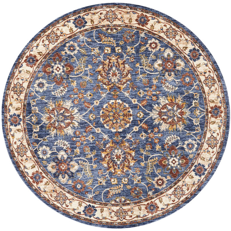 Tapis bleu d'inspiration persane Isabell, Rond 5 pi