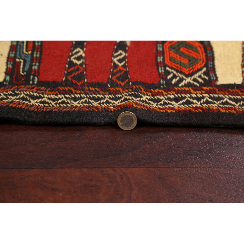Tapis rouge / beige en laine fait à la main Kilim