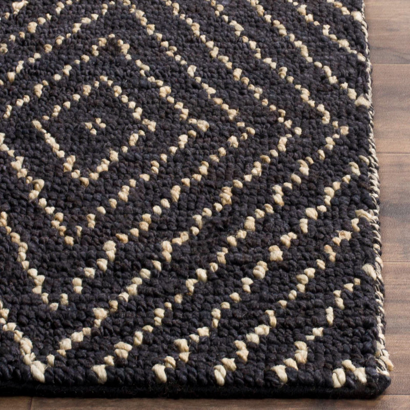 Wilmore Hand Woven Jute/Cotton Geometric Rug in Black, Runner 2'3" x 11'
