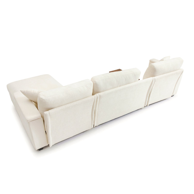 Modular Sectional Sofa With Storage Ottoman, Beige Linen