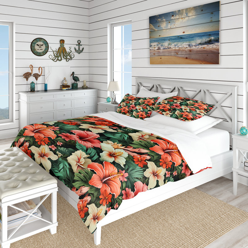 Literie Tropic Coral, Housse de couette simple + 1 taie décorative stan