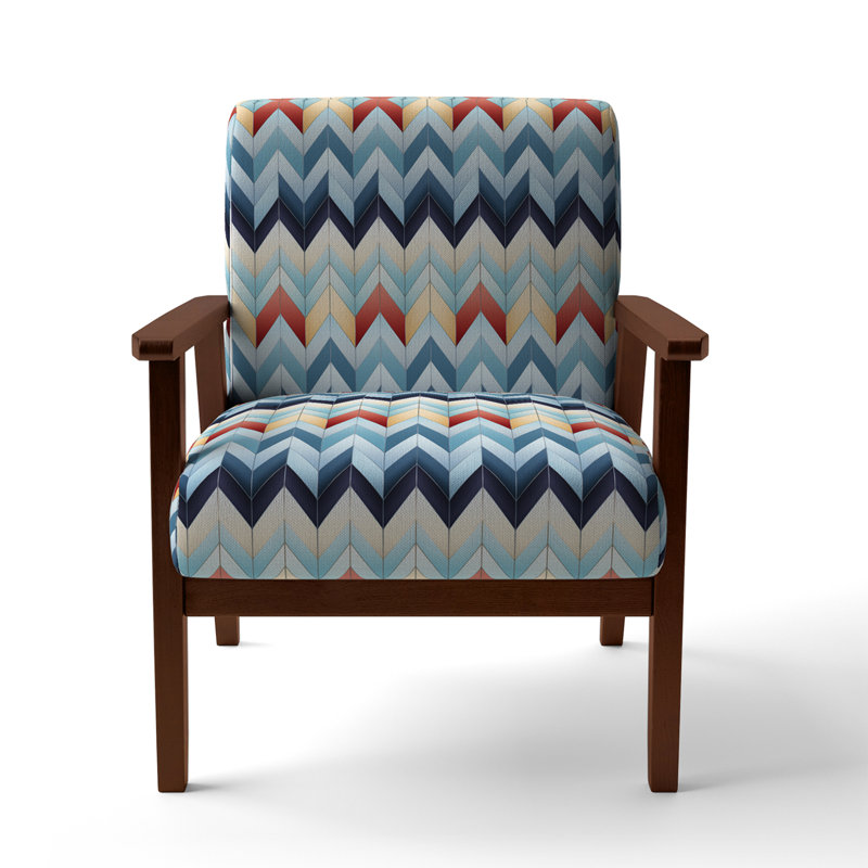 Cantina 23'' Wide Armchair, Blue/Red/Gold Polyester, Brown Square Arms