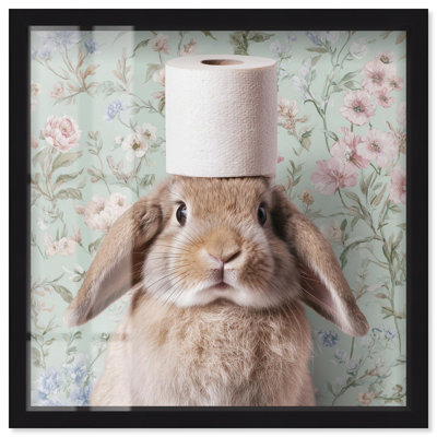 Dainty Bunny Toilet Roll Shadowbox Print Bathroom Wall Decor by Art Remedy, Black Frame, 20 x 20