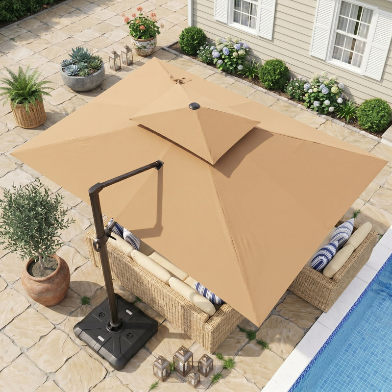 13' X 10' Rectangular Cantilever Umbrella, Weighted Base Included, Tanné