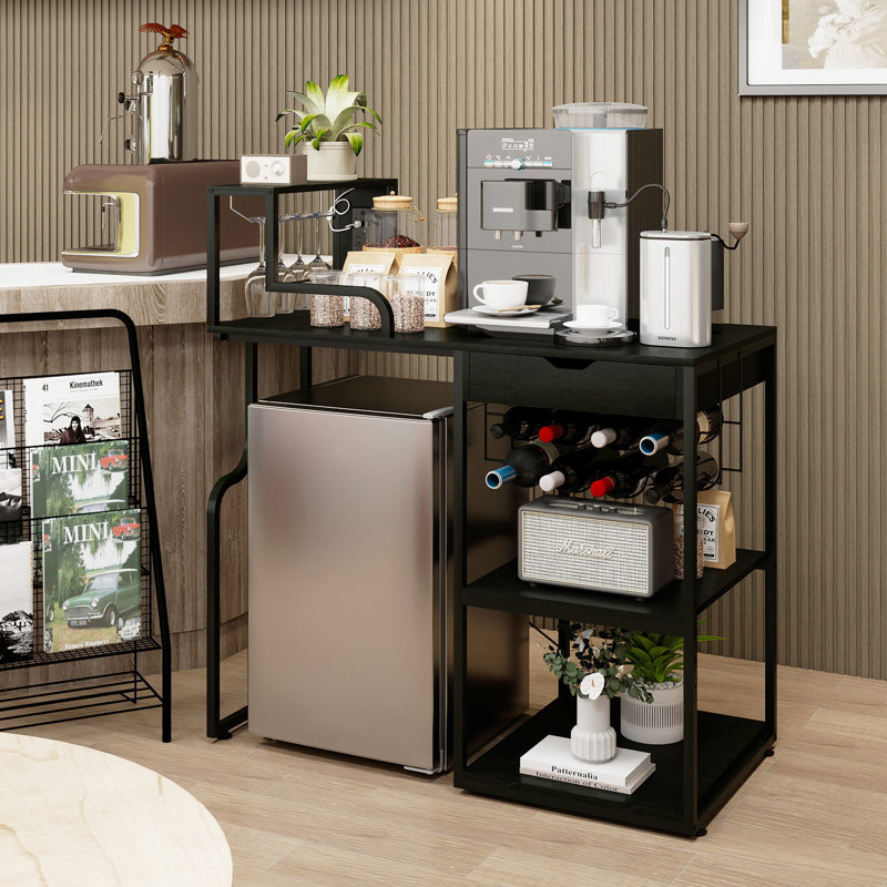 Bar à vin 43 po avec découpe pour refroidisseur à vin, éclairage DEL, porte-verre et tiroir