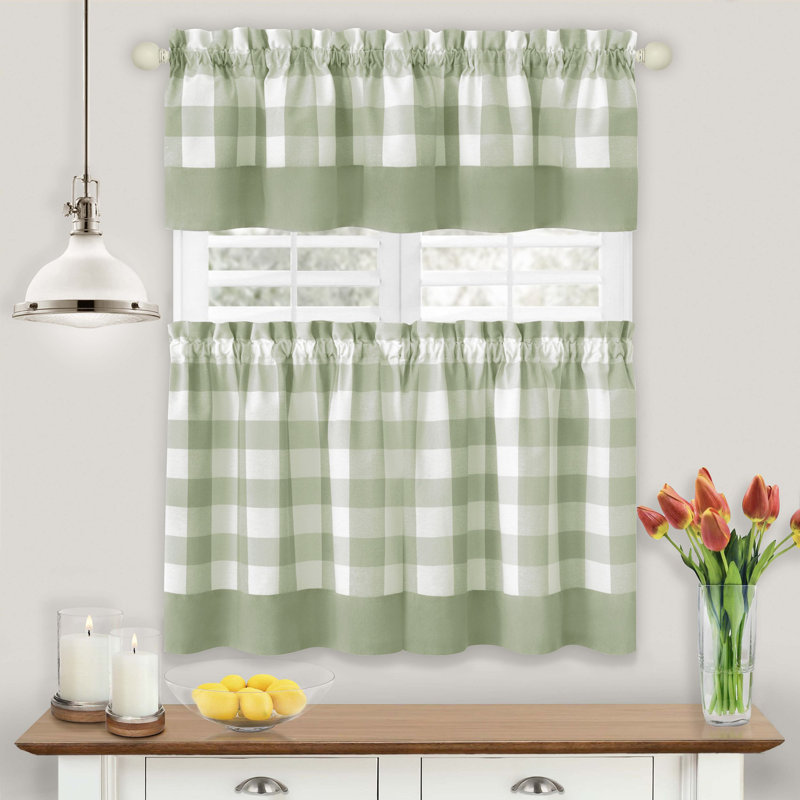 Anthe Gingham Tailored Kitchen Curtain, Apple Green, 24" H x 57" W