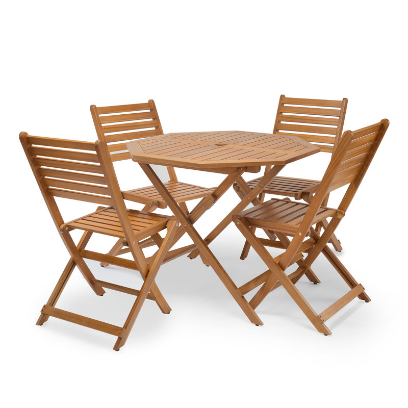 4 - Person Solid Wood Patio Dining Set Umbrella Hole Included Octagonal Table