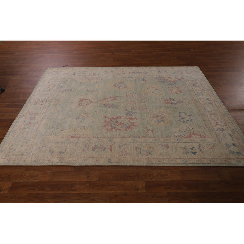 Light Green Oushak Vegetable Dye Turkish Rug