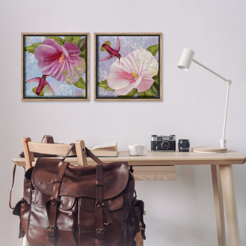 Cadre flottant 2 pièces Hummingbirds & Poppy Bulbs, design par Sasha, Cadre flottant orme Montalcino, H 18 po x l 18 po
