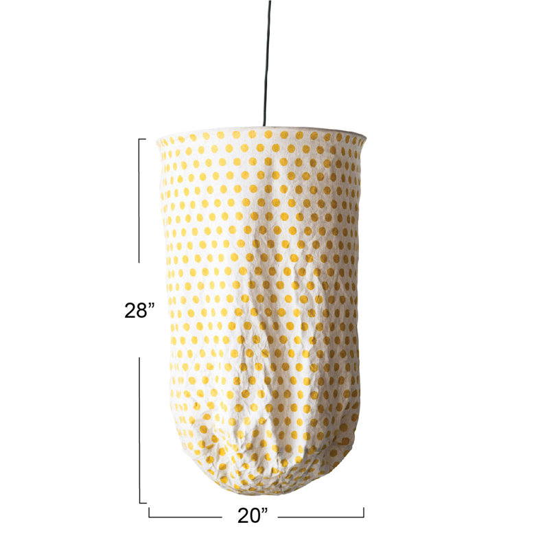 Luminaire suspendu blanc en tissu à pois, Pois jaunes