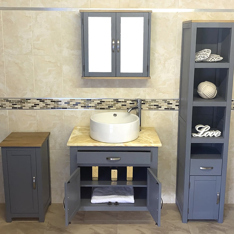 Bridlington 750mm Single Bathroom Vanity with Vessel Ceramic Basin, Cream Marble