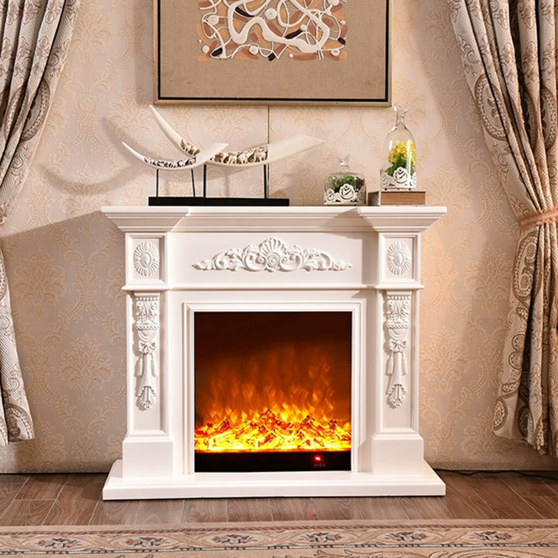 Foyer électrique blanc en bois massif, Blanc