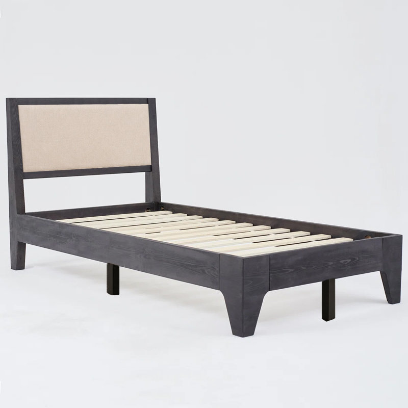 Modern Solid Pine Platform Twin Bed Frame, Twin, Black Wash