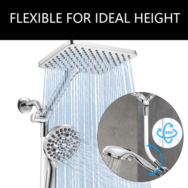Dual Handheld Shower Head Combo,Rainfall Shower Head And 10 Modes High Pressure Hand Held Showerhead, Chrome