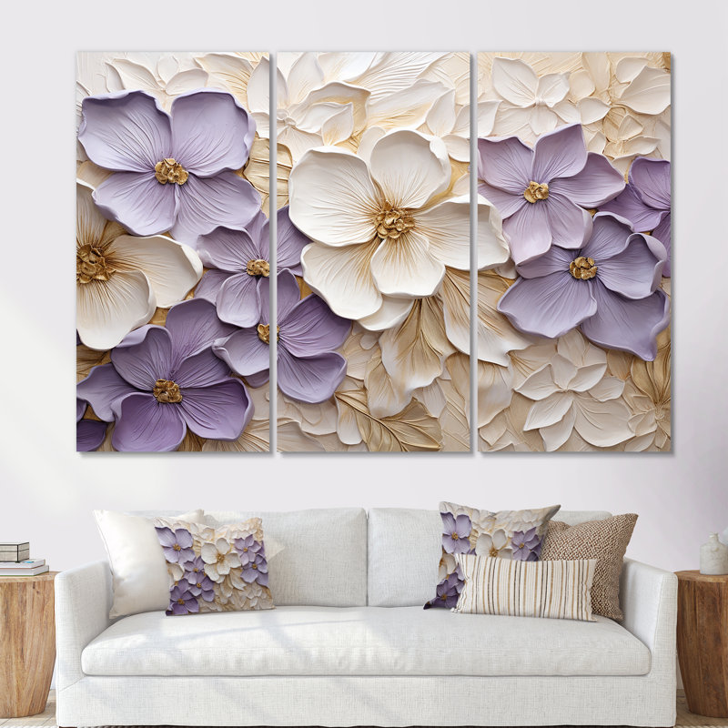 Violet et blanc, minimalisme, violettes - ensemble d'art sur toile, H 28 po x l 36 po x P 1 po, Toile tendue
