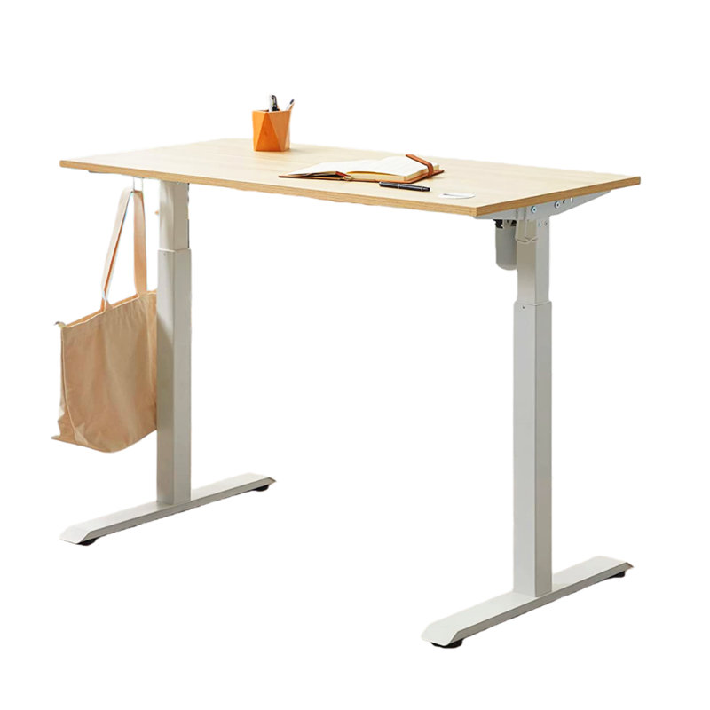 Jeetram Adjustable Metal Base Standing Desk, Natural/White