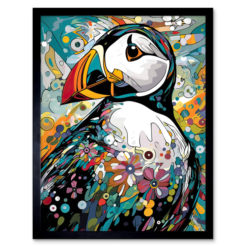 Adaira Puffin Bird Floral Psychedelic Aquatic Bird - Single Picture Frame Print