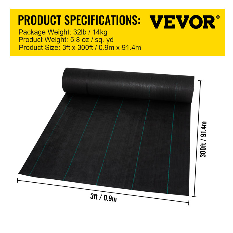 VEVOR Weed Barrier, Landscape Fabric, Cover Mat Heavy Duty Woven Grass ...