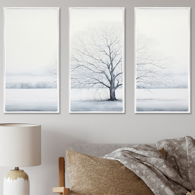Winters Tree Minimalisme II - Ensemble de décoration murale arbre, H 28 po x l 36 po x P 1 po, Cadre flottant blanc