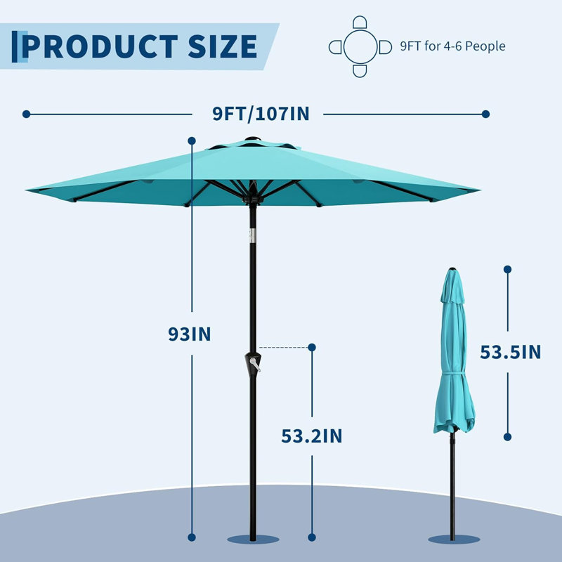 107cm Market Parasol, Blue