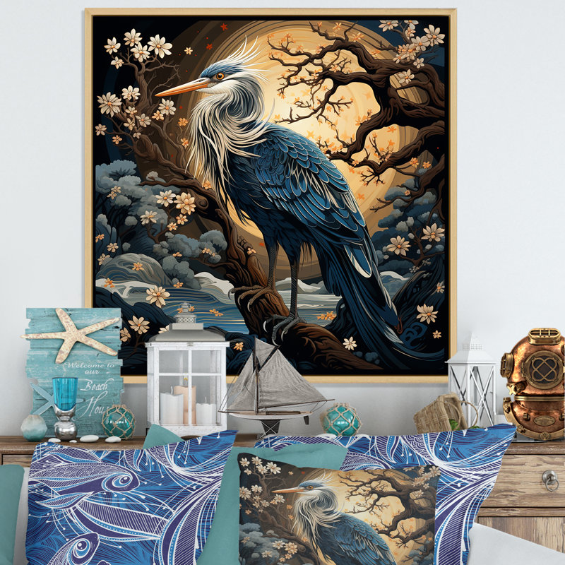 Décoration murale rétro Heron Liner II - Heron, Cadre flottant brun, H 16 po x l 16 po x P 1 po