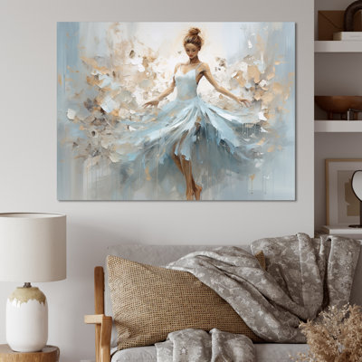 Blue Gold Minimalism Ballerina On Canvas Print