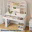 Bureau de coiffeuse arqué avec miroir et lumières, table de maquillage blanche avec 3 tiroirs et 11 tablettes