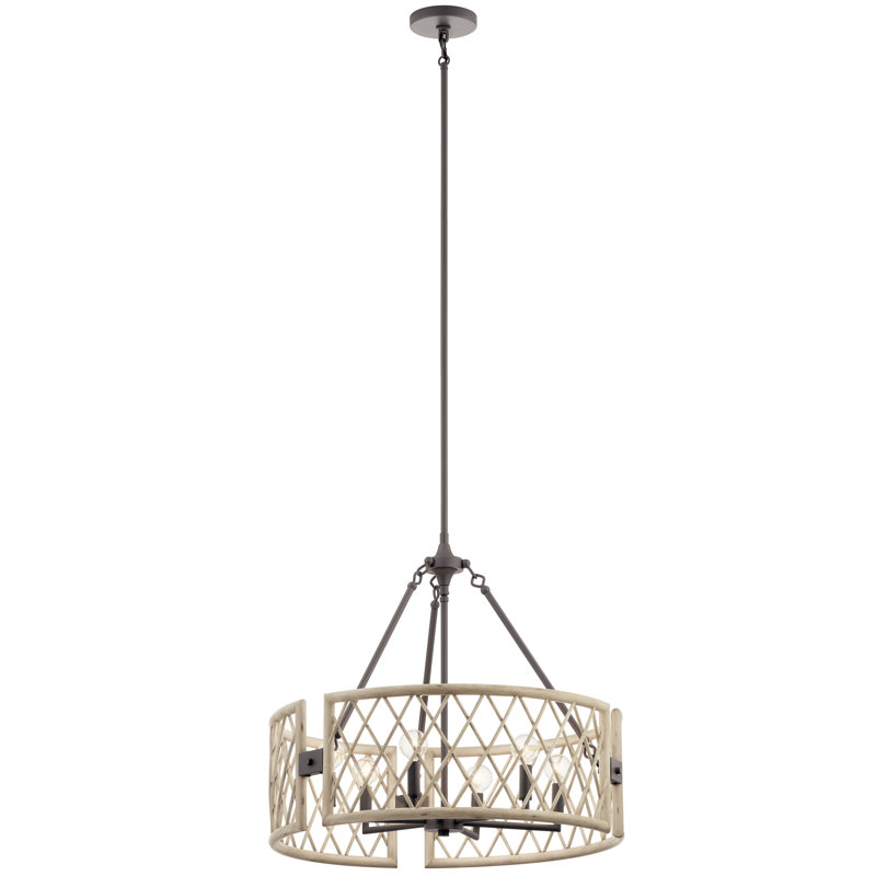 Lustre / Luminaire suspendu 6L , Bois blanc délavé
