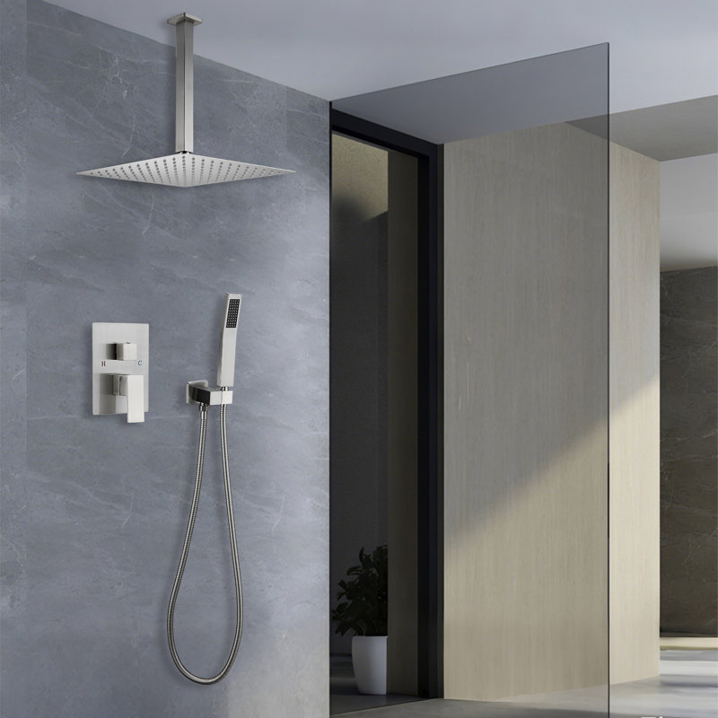 Ceiling Shower Faucet Shower System With 10 Inches Rain Shower Head And Handheld Spray, Matte Black