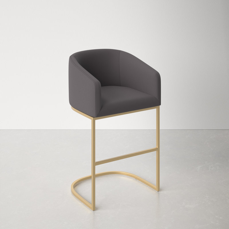 Vinnie Upholstered Counter Stool with Metal Frame, Counter Stool (26" Seat Height), Gray, 3