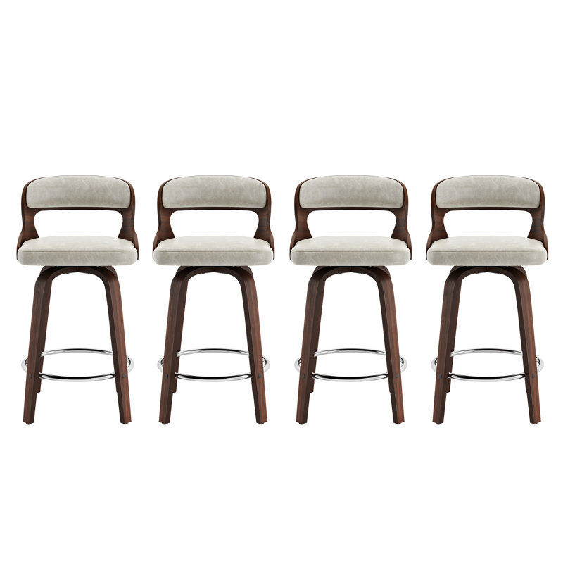 Tabouret de comptoir pivotant rembourré Edwards, Beige clair / gris, Noyer foncé
