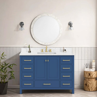 Meuble-lavabo de salle de bain, meuble-lavabo avec cadre en bois massif, comptoir de meuble-lavabo autoportant avec lavabo