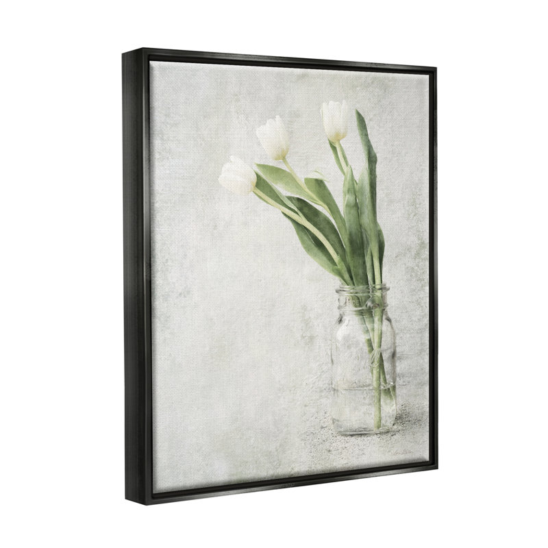 Art mural sur toile asymétrique «Tulips Country Jar Floater» par Lori Deiter, Cadre flottant noir de jais