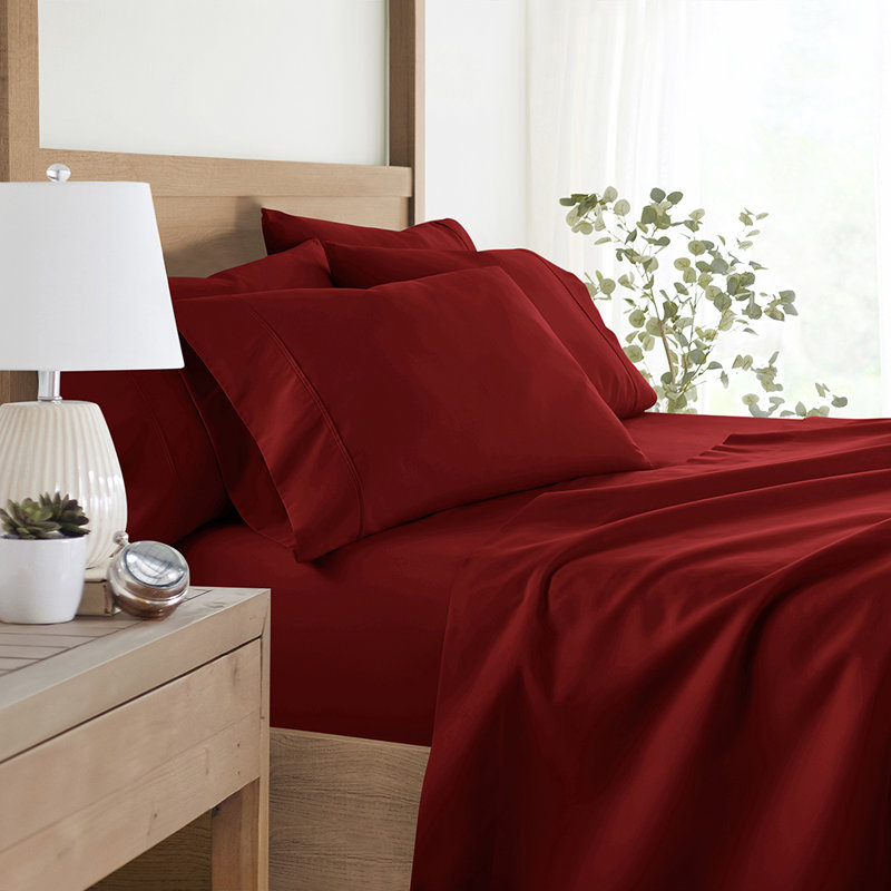 Sheet Set Solid Microfiber Ultra Soft Bedding, King Sheet Set with 4 Pillowcases, Burgundy