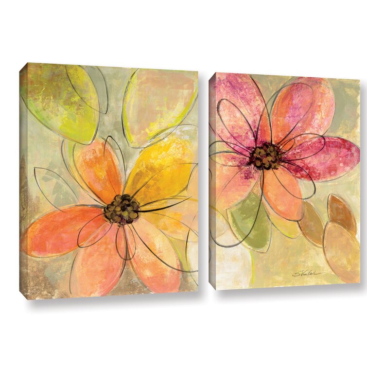 Neon Floral' by Silvia Vassileva 2 Piece Painting Print on Canvas Set